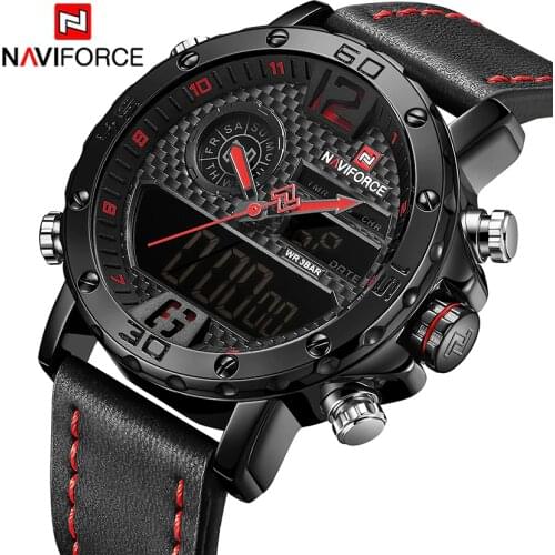 NAVIFORCE Digital Sports Watches for Men Leather Men Fashion Military Waterproof Clock Luxury Brand Quartz Wrist Watch Male 9134