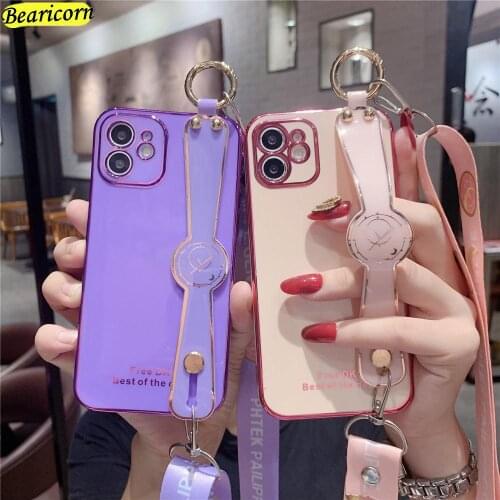 Luxury Plating Wrist Strap Phone Case For Huawei Nova 5i 5T 7i 6 7 8 SE P Smart Pro Z Plus Crossbody Shoulder Strap Cover