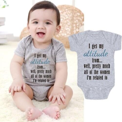 DERMSPE New Boys Girls Casual Summer Baby Boy Girl Cotton Short Sleeve I Get Attitude Jumpsuit Romper Newborn Baby Clothes Gray
