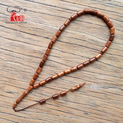 Islam High Quality Muslim Rosary Beads 33 Allah Prayer Beads Natural Palm Fruit Kuka Tasbih Charm Bracelet 6x10mm Barrel beads