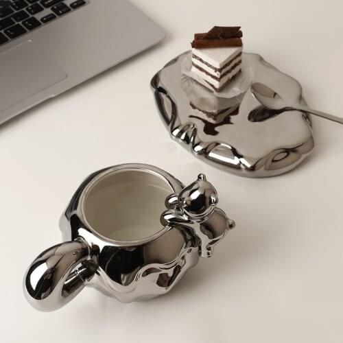 Lovely ceramic cup lovers silver Mug coffee cup water cup office afternoon tea cup dish set home decor vase