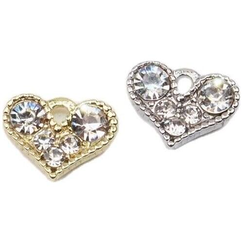 Eruifa 6pcs 10*8mm Pretty Lovely Heart With Rhinestone Coin Zinc Alloy necklace,earring bracelet jewelry DIY handmade 2 colors