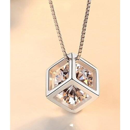 Square Love Rubiks Cube Pendant Female Creative Inlaid Zircon Simple Jewelry Fashion Party Gift Necklace