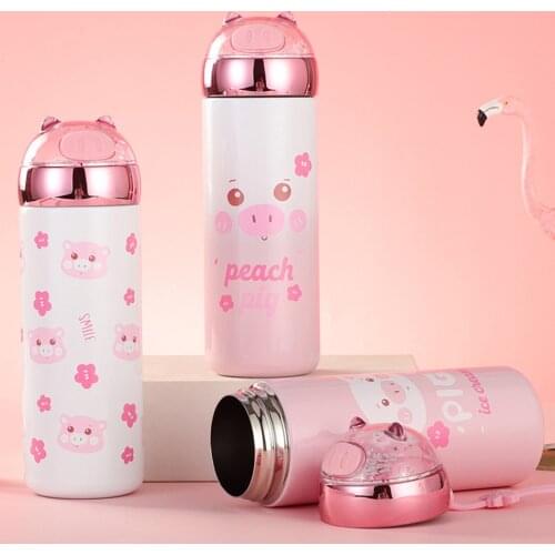 350 m Cute Stainless Steel Thermal Bottle For Girls Portable Cartoon Sequin Belly Cup With Rope Outdoor Sports Thermos Mug