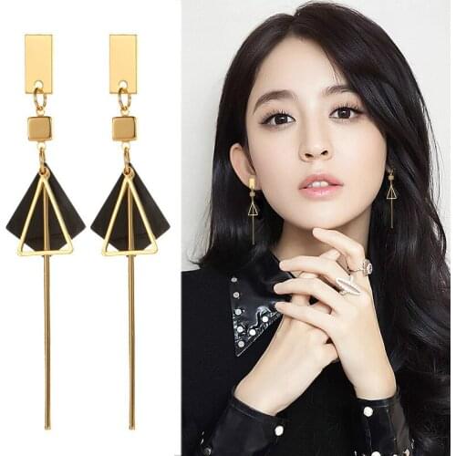 Fashion Long Tassel Earrings Triangle Acrylic Geometric Earrings For Women Metal Gold Color Earing Jewelry Kolczyki Pendientes