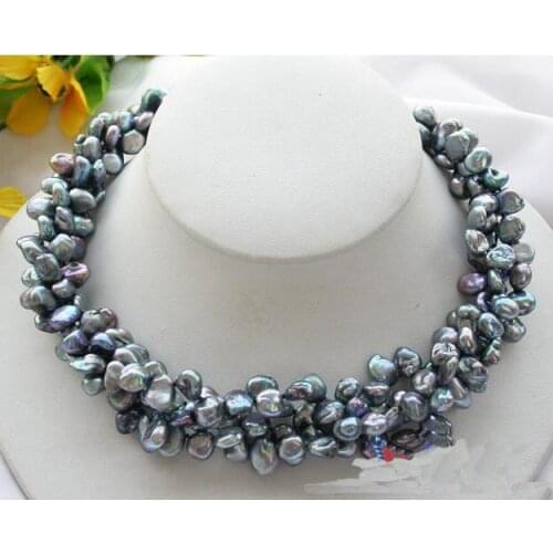 Fashion Women Pearl Jewellery,4rows 6-7mm Black Baroque Keshi Reborn Real Pearl Necklace,New Free Shipping
