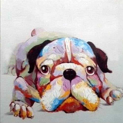 Muzagroo Art Cute Dog Oil Painting Painted by Hand on Canvas Puppy Wall Art for Living Room Animal Paintings Wall Decor Home Art