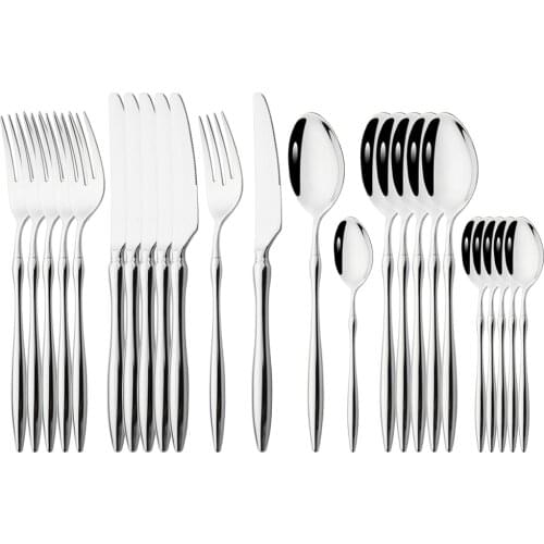 18/10 Stainless Steel Silver Dinnerware Set Unique Cutlery Mirror Polishing Silverware Dinner Knife Fork Teaspoon Tableware Set