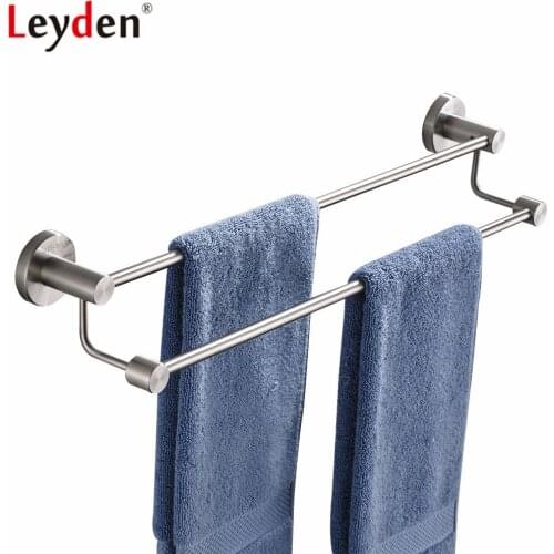 Leyden Wall Mounted Brushed 304 Stainless Steel Double Towel Bars Silver Bathroom Towel Hanger For Bathroom Accessories