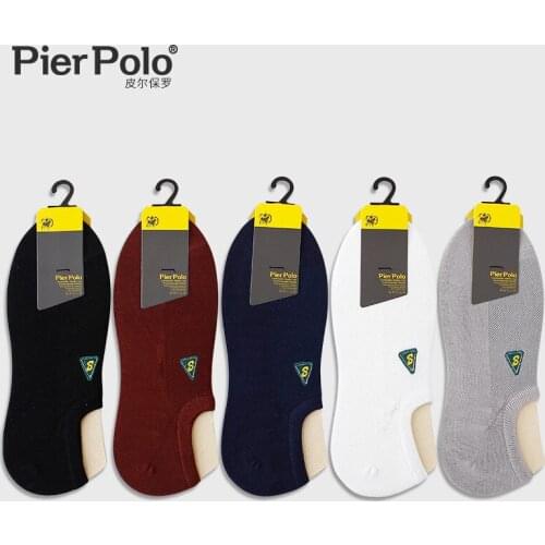 5 Pairs Brand PIER POLO Embroidery Mesh Invisible Mens Ankle Socks Casual Combed Cotton Socks Slippers Short Male Socks