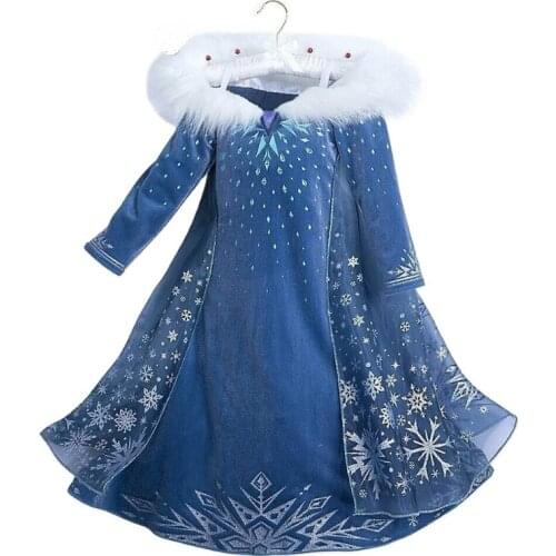 2021 New Elsa Dress Girls Party Vestidos Cosplay Girl Clothing Anna Snow Queen Print Birthday Princess Dress Kids Costume