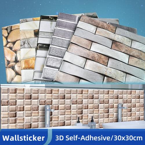 3D Self Adhesive Mosaic Tiles Waterproof Kitchen Wall Stickers Wallpaper DIY Brick Tile Antifouling Kitchen Home Decoration