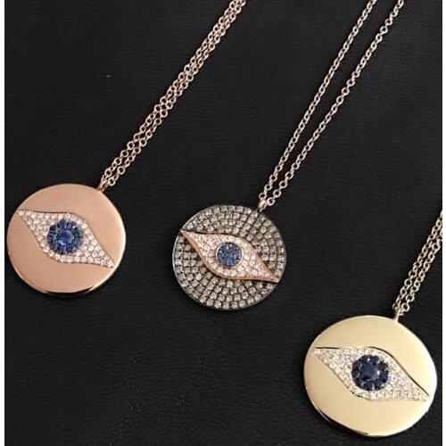 Wholesale Geometric Fashion Women Jewelry Gold Color Micro Pave CZ Lucky Evil Eye Round Coin Necklace