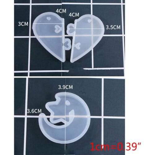 Couple Heart-shaped Puzzle Mould DIY Crystal Epoxy Molds Stars Moon Pendant Mold W0YA