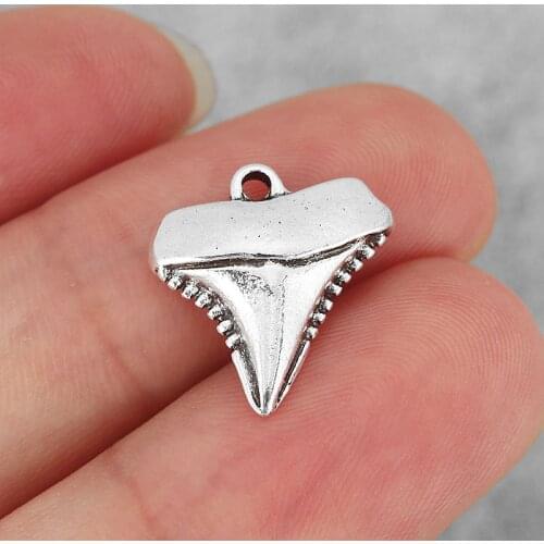 20PCS Antique Metal Shark Tooth Teeth Charms Pendants for Necklace Making Jewelry Findings 17x16mm