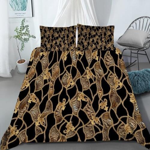 Golden Lion Royal Blue Bedding Animals Luxury Bed Linen Set Baroque Modern Art Microfiber Duvet Cover Set 3 Piece Bed Cover