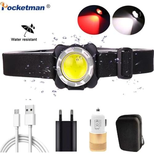 Most Bright Headlamp COB LED Head Light with Built-in Battery Waterproof LED Lighting Mini Torch Head Lamp White Red Lighting