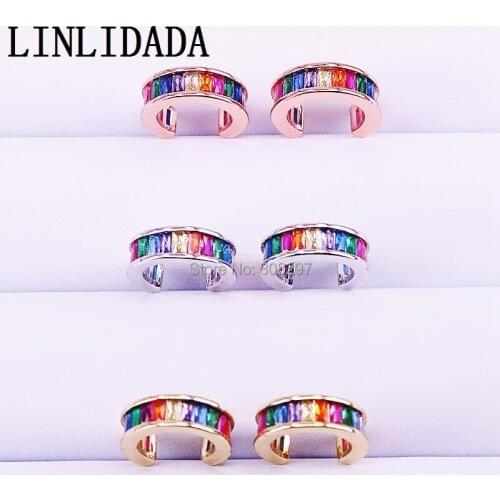 New Fashion 6Pairs Ear Cuff micro pave cz circle gold rose gold rainbow earrings no pierced stack girl earring