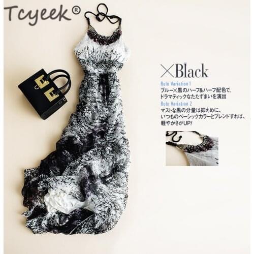 Tcyeek Real Silk Summer Dress Women Clothes 2020 Vintage Boho Sexy Floral Maxi Dresses Woman Elegant Long Beach Party Vestidos W