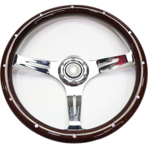 Universal 15 inch car steering wheel classic solid wood silver spokes modified racing steering with base adapter qiuck release