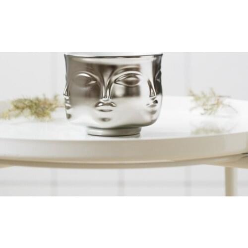 Man Face Vase Electroplated Ceramic Flower Arrangement Flower Pot Home New Chinese Pendulum Electroplated Golden Decoration