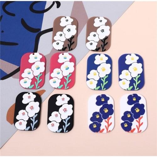 Spring style 10pcs/lot Relief effect flowers pattern print geometry ovals shape acrylic beads diy jewelry pendant accessory
