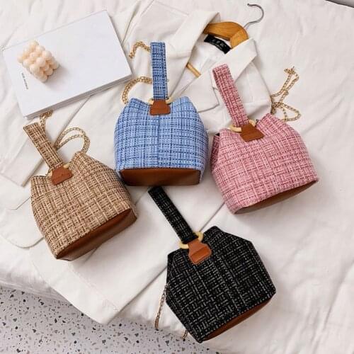 Vintage Plaid Pattern Woven Womens Handbags Portable Solid Color Shoulder Crossbody Bag Female Thin Gold Chain Messenger Purse
