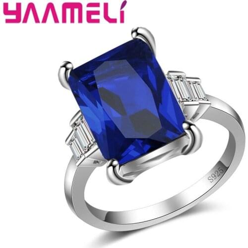 Women Fashion 925 Silver Shining Blue Zircon Ring for Teen Girls Trendy Discount Couple Wedding Rings Bridal Jewelry