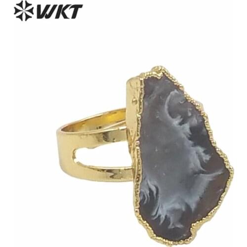 WT-R226 Wholesale Custom Natural Geode Raw Druzy Stone Random Shape Ring Natural Color With Adjustable Size Fashion Jewelry