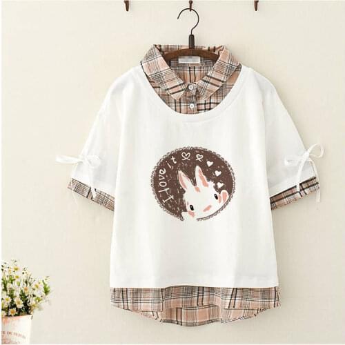 Japanese polo shirt lapel short-sleeved tshirt female 2021 loose Korean version ins tide student fake two-piece half-sleeved top