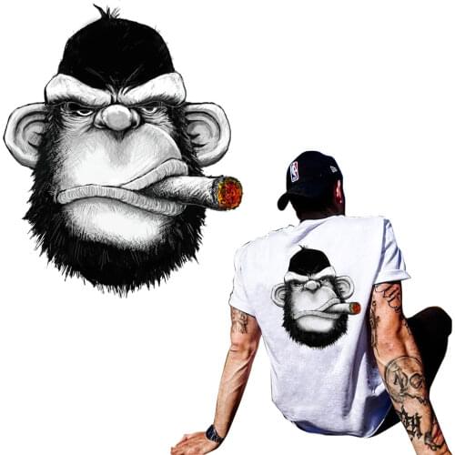 Funny monkey cigarette iron on patch for T-shirt man thermal transfer patch animal sticker applique badge accessory decoration