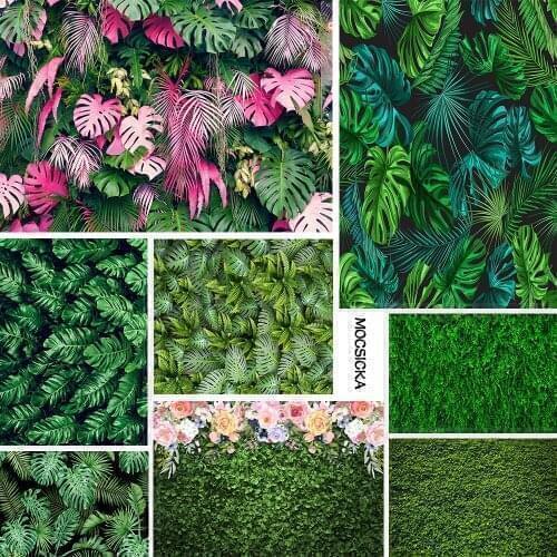 Green Grass Birthday Backgrounds Wood Board Banner Wall Leaves Jungle Safari Photography Backdrops Tropical Plants Photostudio