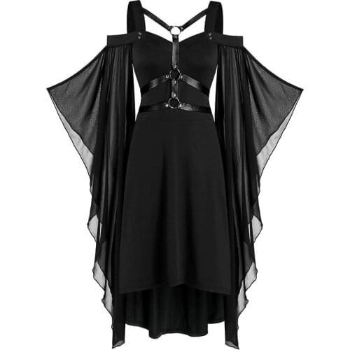 Adult Women Vintage Gothic Punk Bandage Dress Butterfly Sleeve Criss Cross Lace Mesh Patchwork Lace Up Dress Plus Size 4XL 5XL