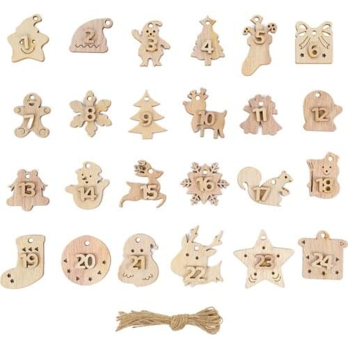 1-24pcs Number Christmas Wooden Hanging Pendant Advent Calendar Gift Tags Countdown Ornaments Xmas Navidad New Year 2022 Decor