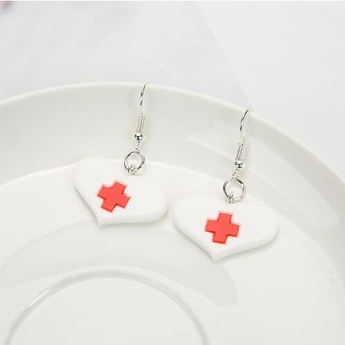 1pair Earring Women Love Heart flatback resin Medical Nurse Doctor Gifts fashion Earrings Fashion Jewelry