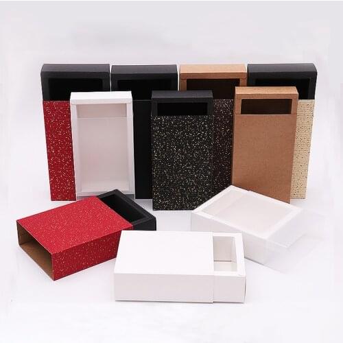10pcs/lot Folding Cardboard Box Kraft Paper Drawer Box Wedding Favor Gift Packing Paper Box For Jewelry Tea Candy