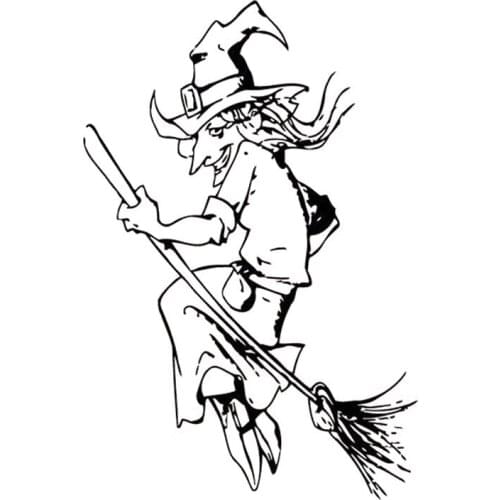 11.3cm*16.9cm Vinyl Decal Decor Car-styling Funny Old Witch On Broom Car Sticker Black/Silver S6-3968