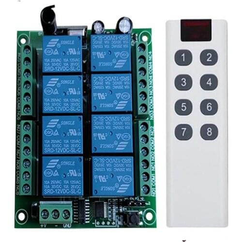 433Mhz Wireless RF Universal DC12V 24V 8CH Receiver Remote Control Switch long distance Transmitter bedroom light lamp motor led