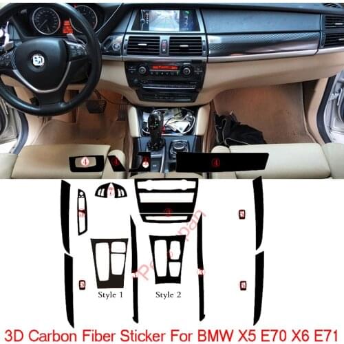 Car-Styling New 3D Carbon Fiber Car Interior Center Console Color Change Molding Sticker Decals For BMW X5 E70 X6 E71