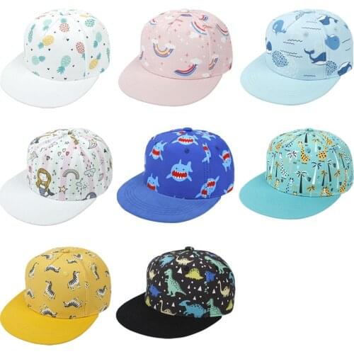 New Children Baseball Cap Flat Brim Cartoon Animal Whales Snapback for Boys Girls Outdoor Sun Hat for 2-8 Years Kids Rainbow