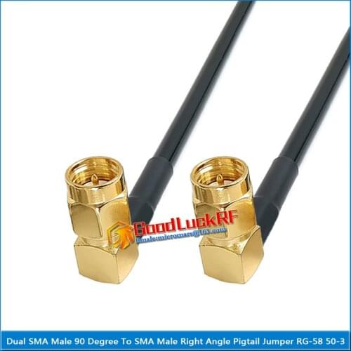 Dual SMA Male Right Angle 90 Degree to SMA Male 90 Degree Right Angle Pigtail Jumper RG-58 RG58 3D-FB Extend cable 50 Ohm copper
