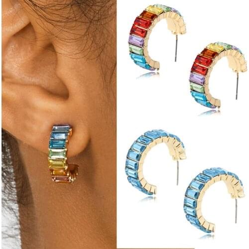 Hot Sale New Fashion CZ Square Shiny AAA Cubic Zircon Rhinestone Glass Crystal Stud Earrings for Women Girl Cheap Jewelry