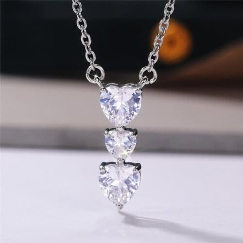 Huitan Fresh Style Crystal Cubic Zirconia Heart Necklace Women Newly Designed Trendy Pendant Necklaces Temperament Sweet Jewelry