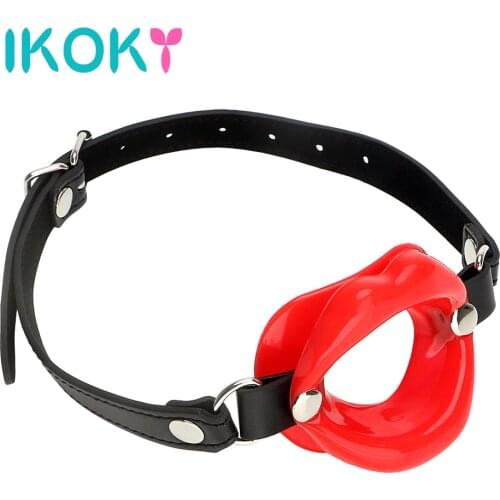 IKOKY Oral Fixation Open Mouth Gag Rubber Lips Sex Shop Adult Product SM Bondage Sex Toys for Couples Leather O Ring Fetish