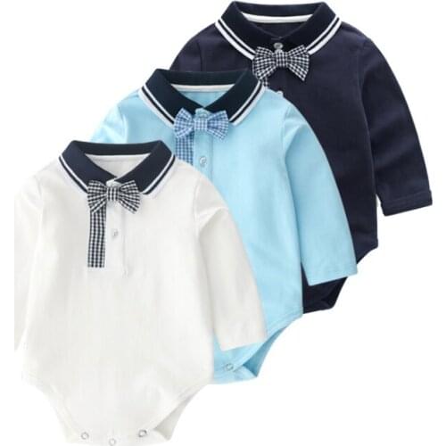 Newborn Infant Baby Romper Spring And Summer Girls Boys Long-Sleeve Cotton Bow Bodysuit Unisex Cute Clothes 0-24Months