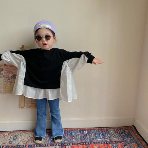 Girls' Korean Loose Sweatshirt Skirt 2021 Autumn New Children Children 'S Clothing Children 'S Baby 'S Top