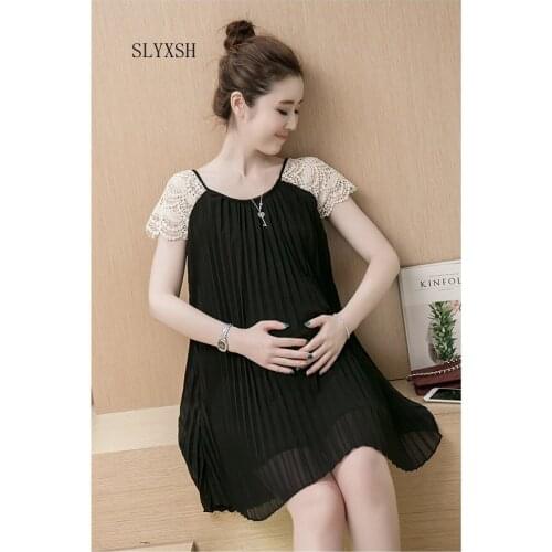 SLYXSH Best Selling Summer Maternity Dress Hollow Out Lace Pregnant Dress Loose Maternity Gown Pregnancy Clothes