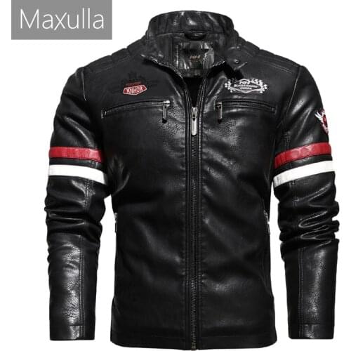 Maxulla Autumn Mens Biker Leather Jackets Casual Outwear Punk Motorcycle Jackets Slim Fit Faux Leather Mens PU Jacket Clothing