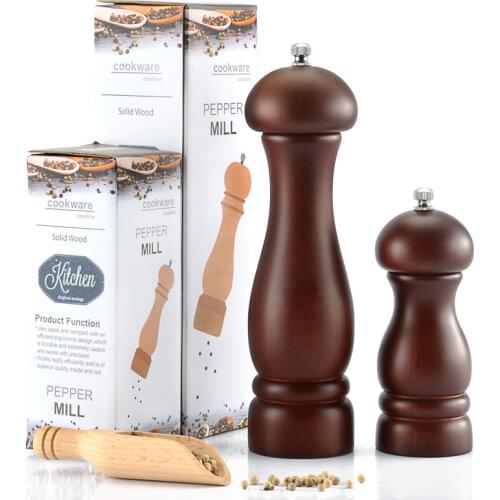 Kitchen Wood Salt And Pepper Grinder Set 5 Inch And 8 Inch Manual Pepper Salt Mill Shaker, Solid Wood With Adjustable Coarseness