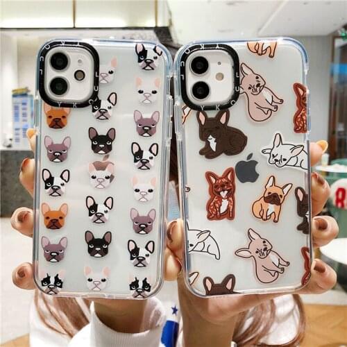 Cute dog black bumper phone case for iphone 12 pro max cases 7 8 Plus 12 mini 11 Pro X Xs Max Xr lucky couple soft cover coque